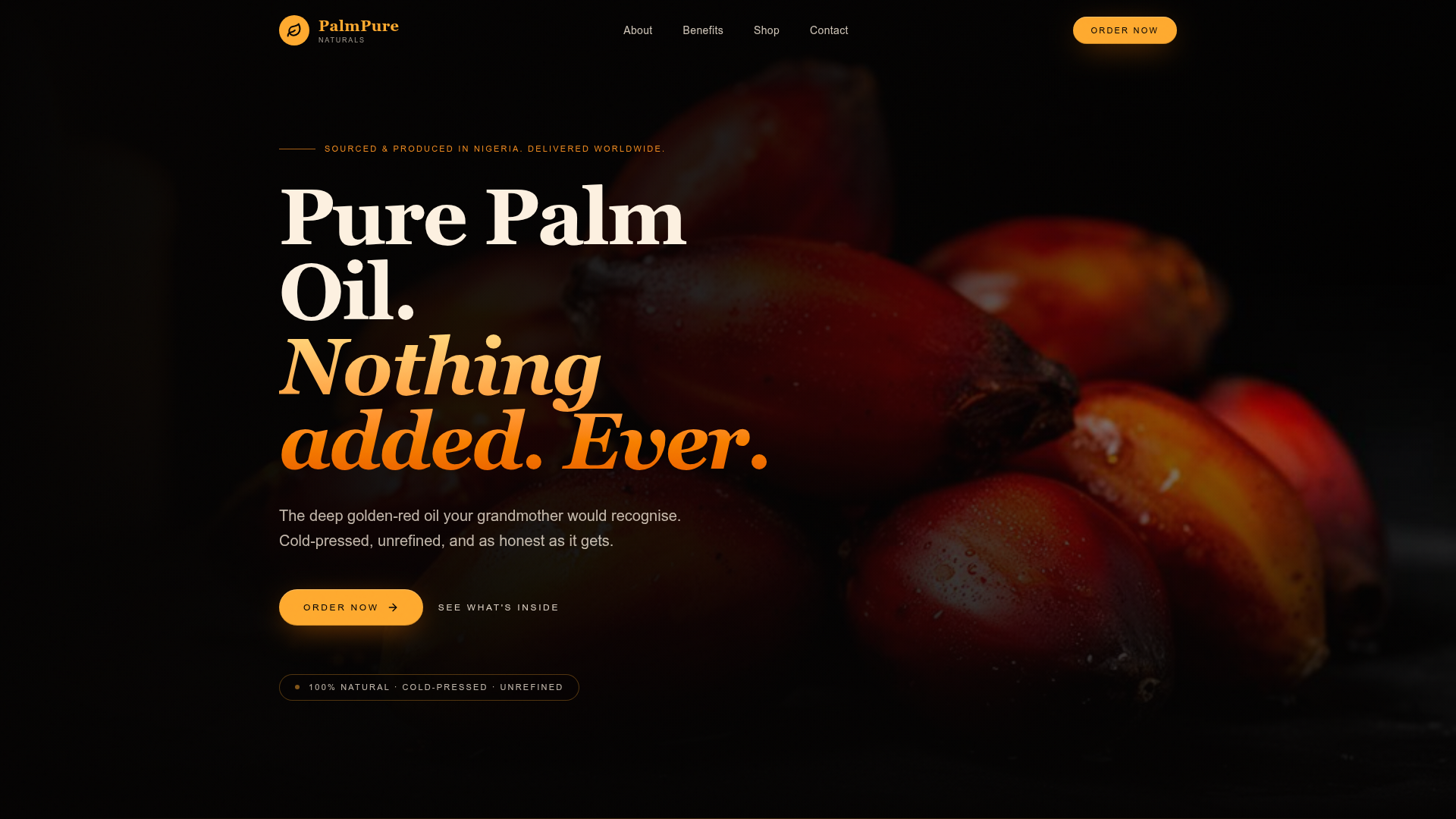 PalmPure Naturals — website cover
